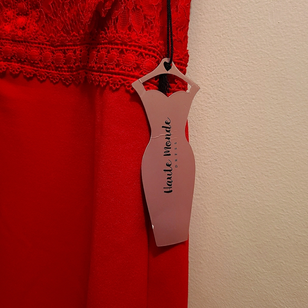 Haute Monde Red Lace Sleeveless Dress - Picture 3 of 7